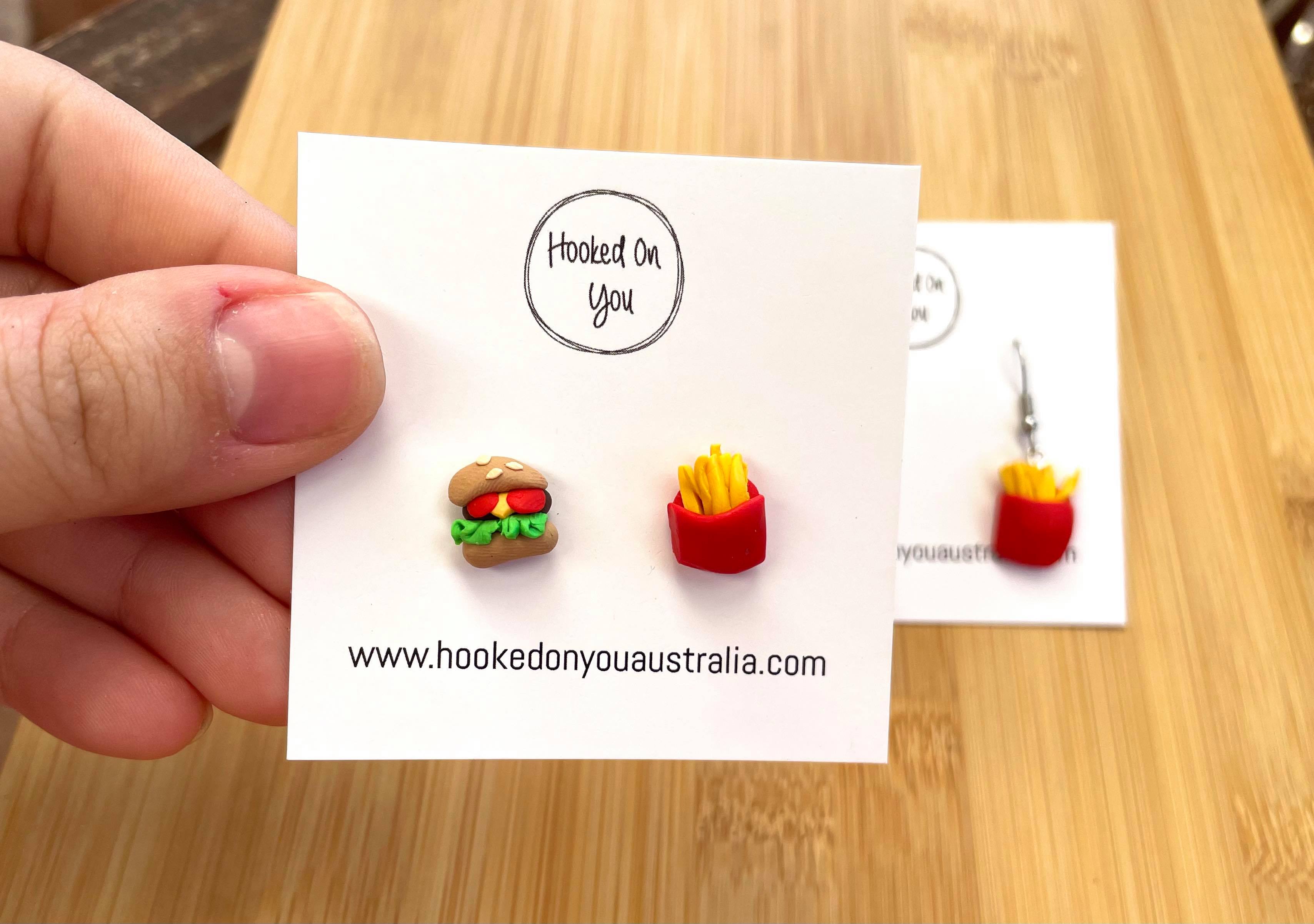 burger and fries earrings